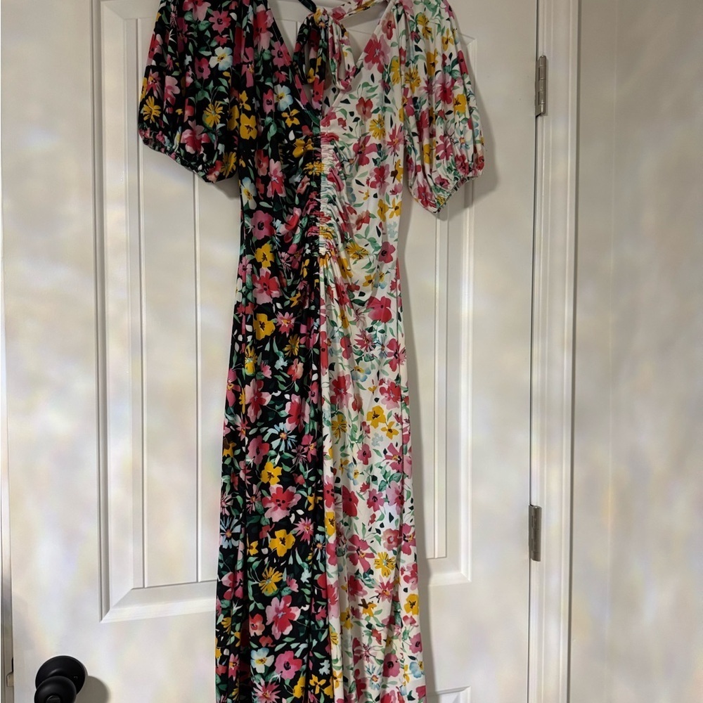ASOS Two-Tone Floral Asymmetrical Midi Dress in Black & White